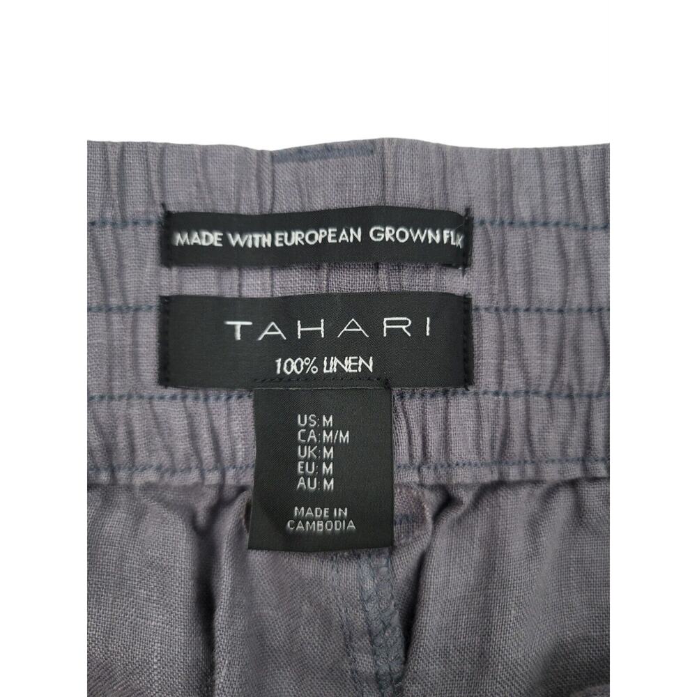 Tahari Luxe Linen Women's Cargo Pants Gray Elastic Waist Belted Pockets Size M - Picture 5 of 5
